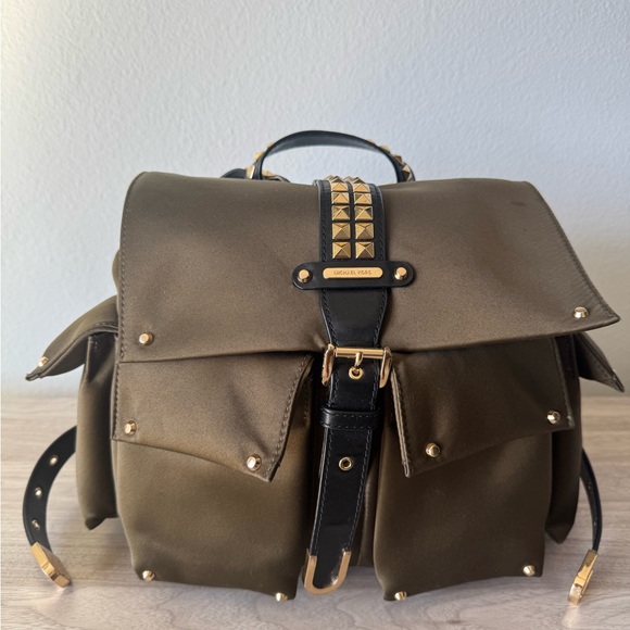 Michael Kors Khaki Backpack with Gold Studs - Picture 1 of 8